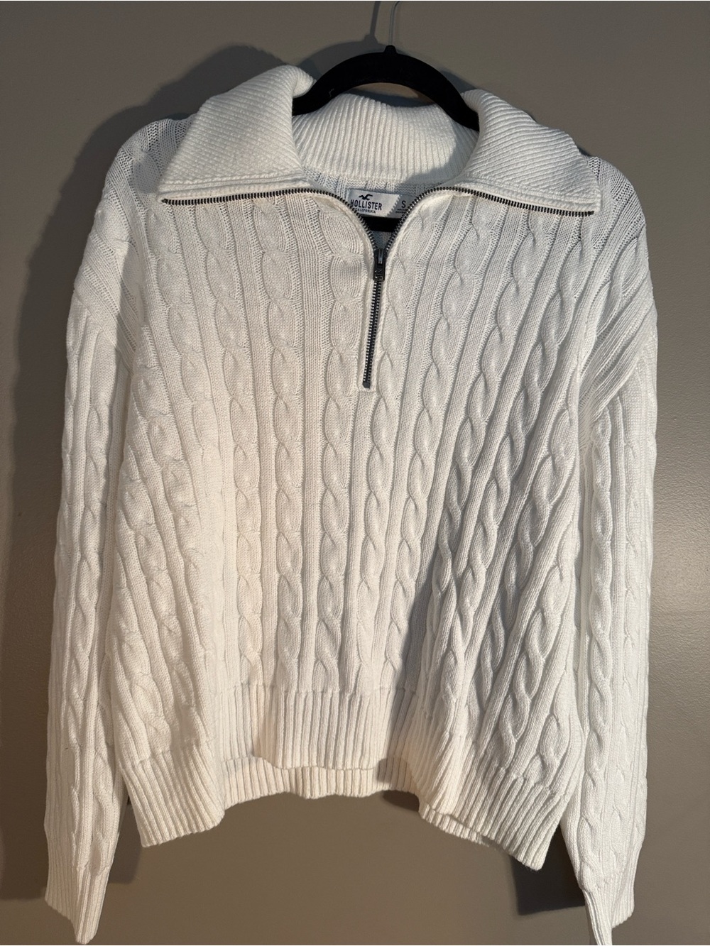 Hollister Cream Cable-Knit Half-Zip Pullover